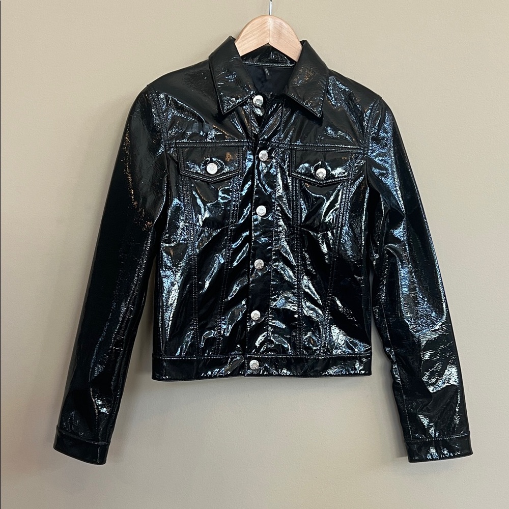 Helmut Lang Glossy Black Jean Jacket Style Jacket Italian Fabric - Picture 1 of 13